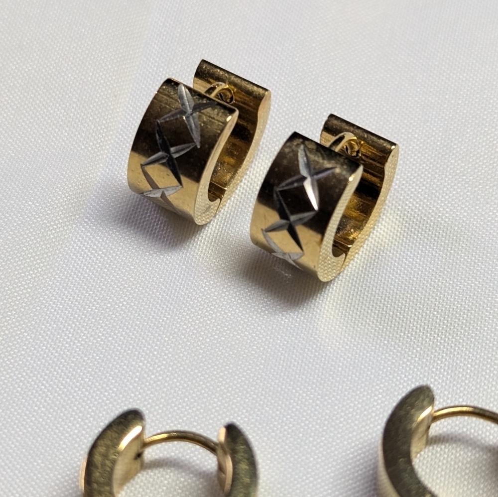 Set Of (3) Huggie Goldtone Hoop Earrings - Picture 4 of 9
